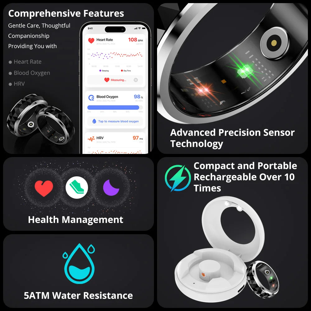 COLMI R11 Smart Ring – Health & Sleep Monitor, Fidget Spinner Design, Waterproof (5ATM) with Charging Case